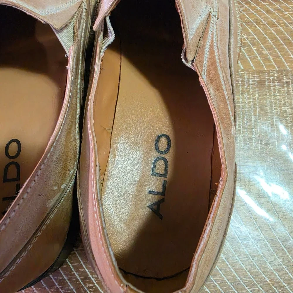 Aldo Mens Tan Leather Square Toe Slip On Loafers Dress Shoes EU 43 US 10